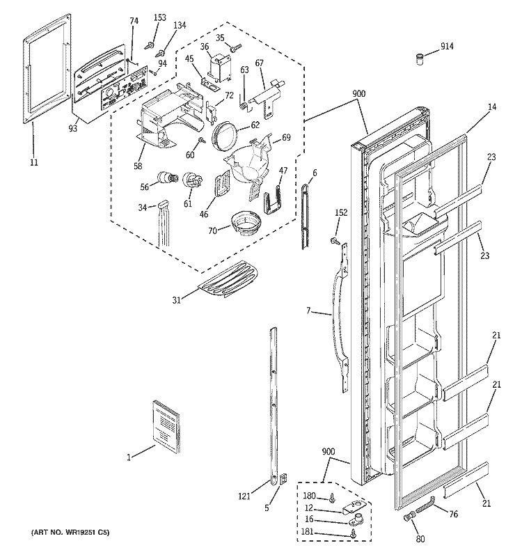 FREEZER DOOR Diagram and Parts List for GSG25MIPCFWW  General Electric Refrigerator