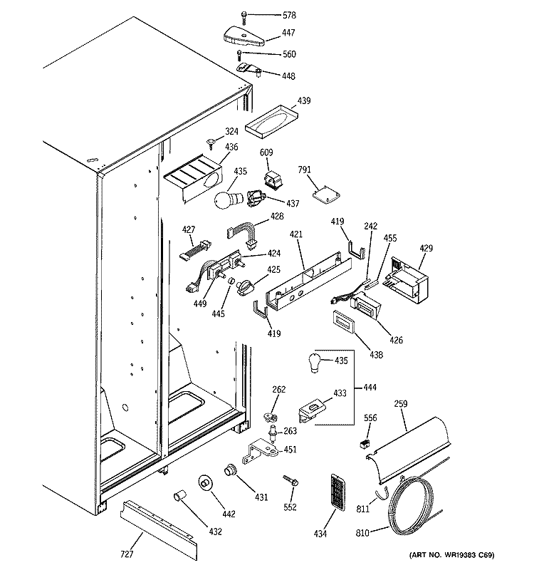 FRESH FOOD SECTION Diagram and Parts List for GSG25MIPCFWW  General Electric Refrigerator