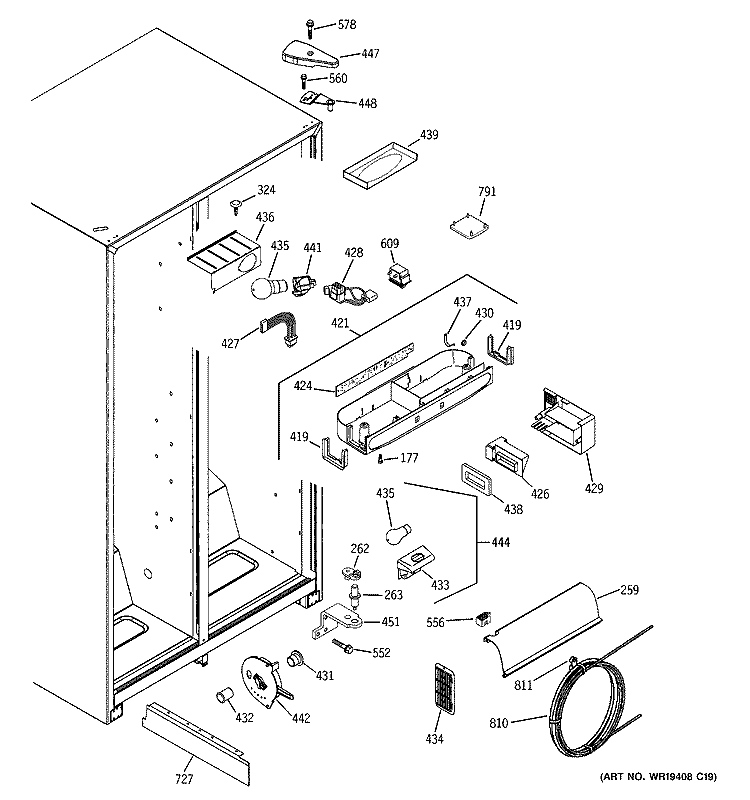 FRESH FOOD SECTION Diagram and Parts List for PSA22MIPCFWW  General Electric Refrigerator