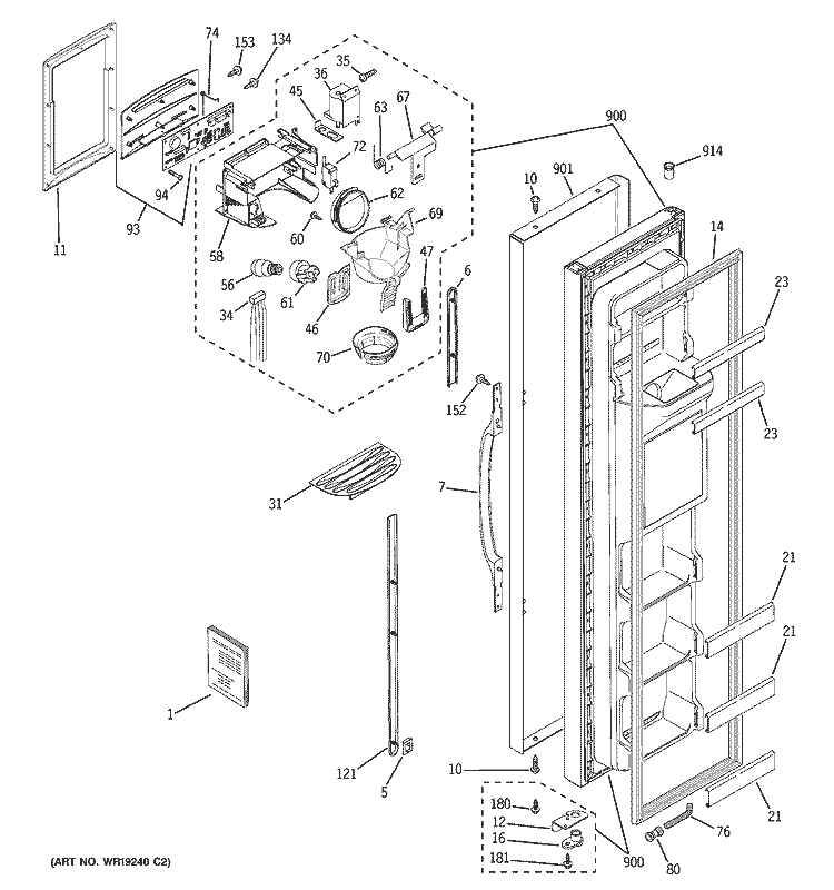 FREEZER DOOR Diagram and Parts List for PSA22SIPCFBS  General Electric Refrigerator