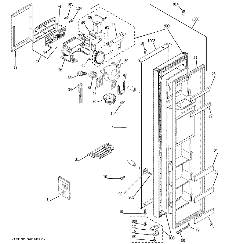 FREEZER DOOR Diagram and Parts List for PSA22SIPCFSS  General Electric Refrigerator
