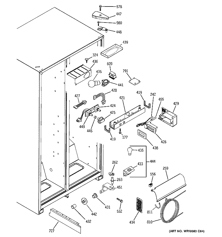 FRESH FOOD SECTION Diagram and Parts List for PSA25MIPCFBB  General Electric Refrigerator