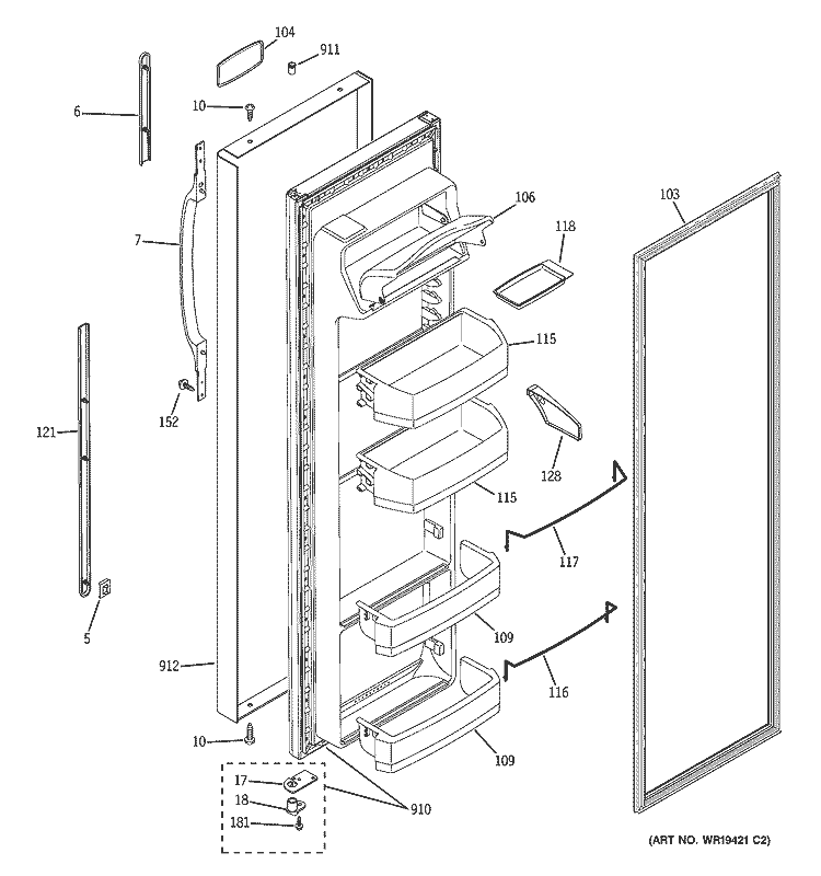 FRESH FOOD DOOR Diagram and Parts List for PSG22SIPCFBS  General Electric Refrigerator