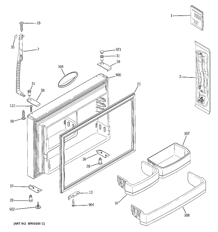 FREEZER DOOR Diagram and Parts List for ETS22XBPARCC  General Electric Refrigerator