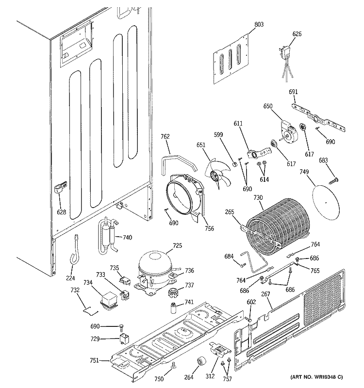 UNIT PARTS Diagram and Parts List for ETS22XBPARCC  General Electric Refrigerator