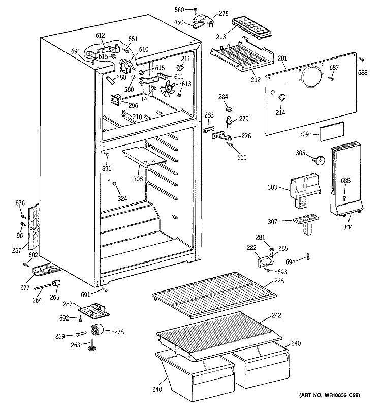 CABINET Diagram and Parts List for GTS15BBPFRBB  General Electric Refrigerator