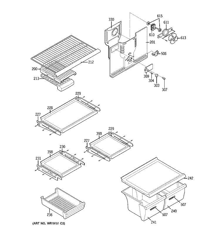 SHELVES Diagram and Parts List for GTS20ICNBWW  General Electric Refrigerator