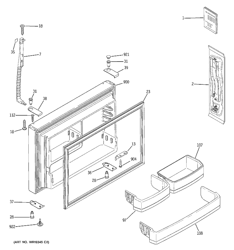 FREEZER DOOR Diagram and Parts List for GTS22KHPARBB  General Electric Refrigerator