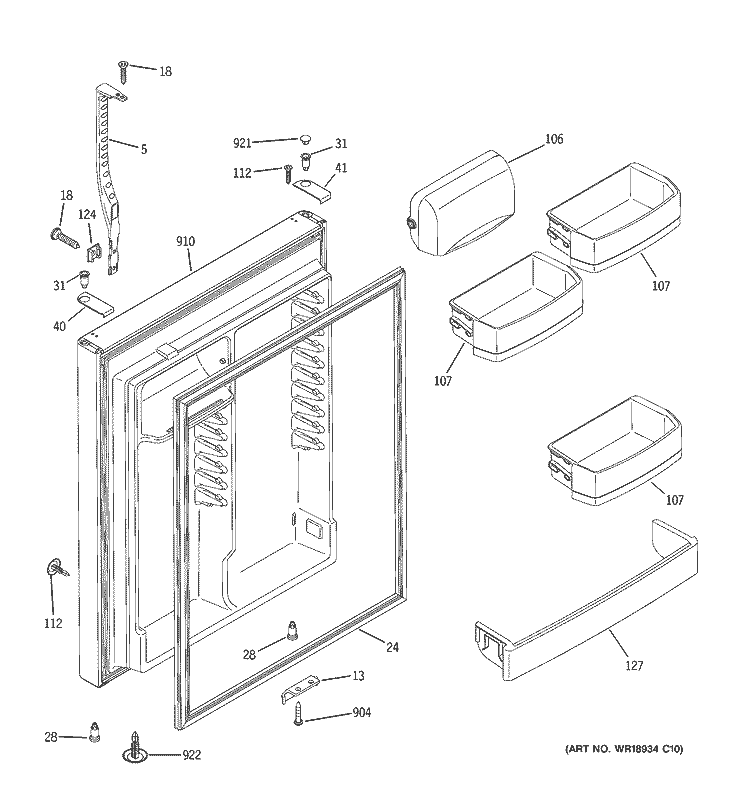 FRESH FOOD DOOR Diagram and Parts List for GTS22KHPARBB  General Electric Refrigerator