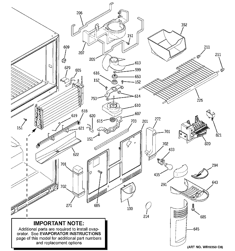 FREEZER SECTION Diagram and Parts List for GTS22KHPARBB  General Electric Refrigerator