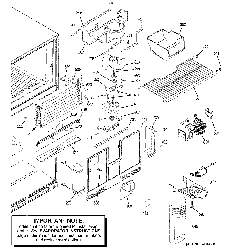 FREEZER SECTION Diagram and Parts List for STS22ICPARWW  General Electric Refrigerator