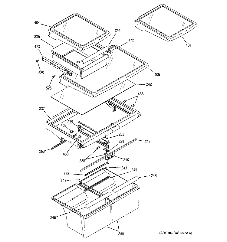 FRESH FOOD SHELVES Diagram and Parts List for STS22ICPARWW  General Electric Refrigerator