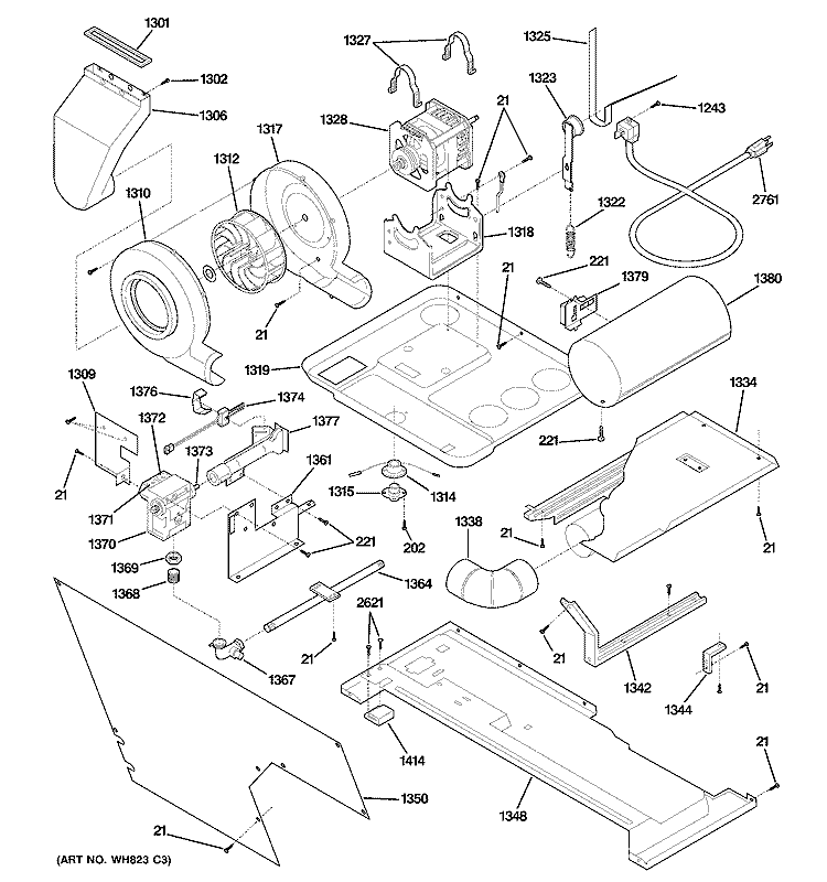 DRYER MOTOR, BLOWER & BELT Diagram and Parts List for WSM2780DAWWW  General Electric Washer Dryer Combo