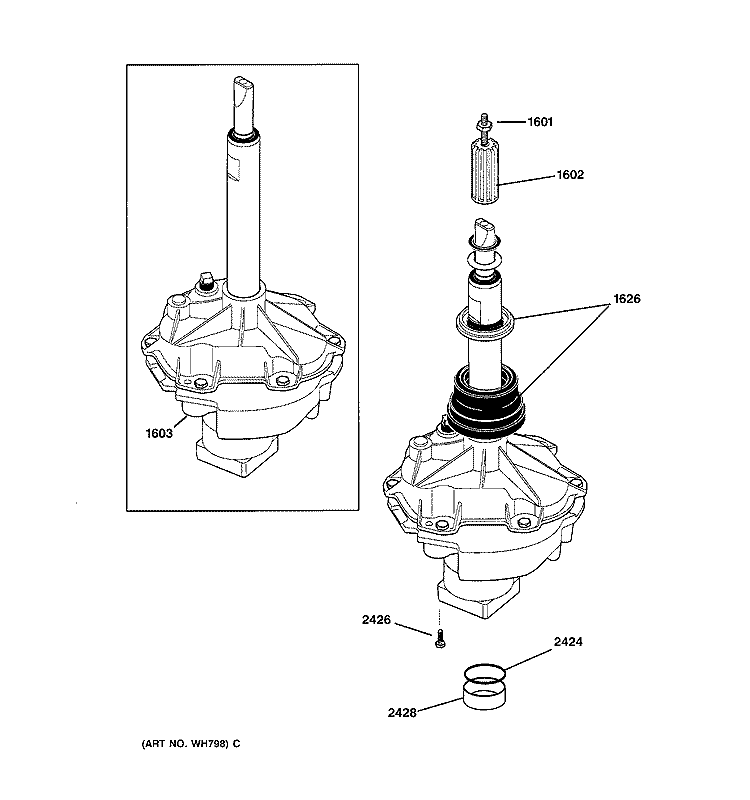 TRANSMISSION Diagram and Parts List for WSM2780DAWWW  General Electric Washer Dryer Combo