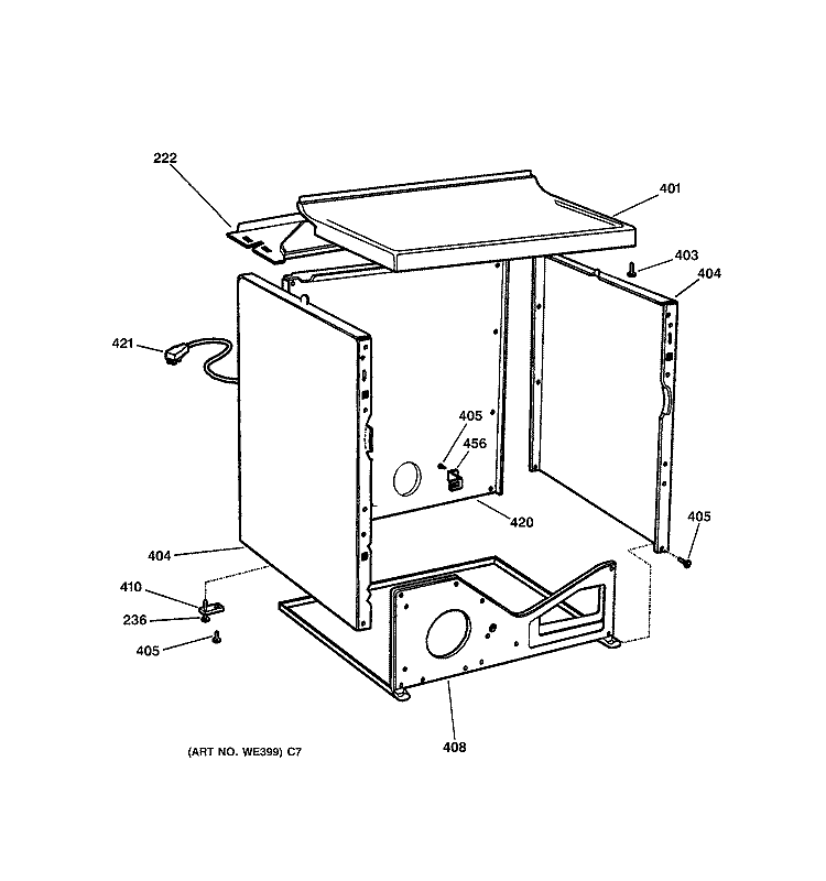 CABINET Diagram and Parts List for DBSR453GB1CC  General Electric Dryer