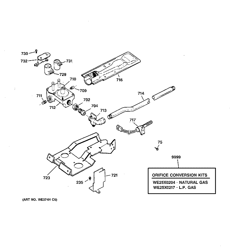 GAS VALVE & BURNER ASSEMBLY Diagram and Parts List for DBXR463GB1CC  General Electric Dryer