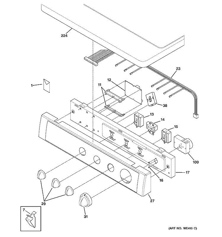 CONTROLS & TOP PANEL Diagram and Parts List for DPXH46GA5CC  General Electric Dryer