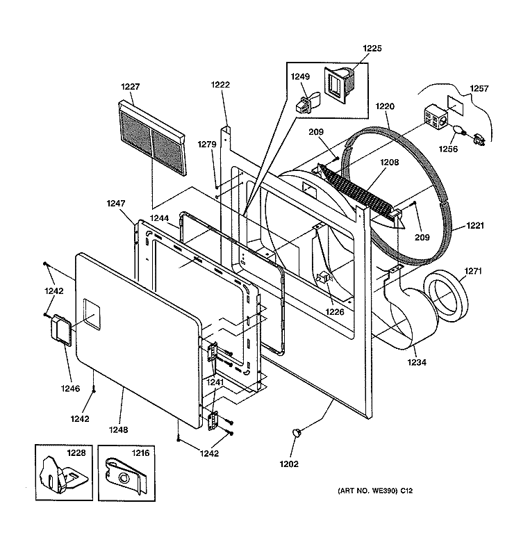 FRONT PANEL & DOOR Diagram and Parts List for DPXH46GA5CC  General Electric Dryer