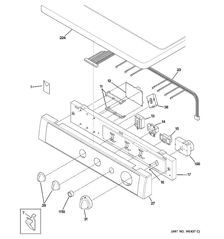 CONTROLS & TOP PANEL Diagram and Parts List for DPXH46GA6CC  General Electric Dryer