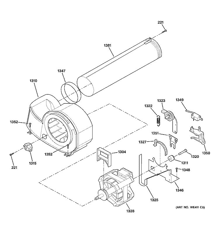 MOTOR Diagram and Parts List for DPXH46GA6CC  General Electric Dryer