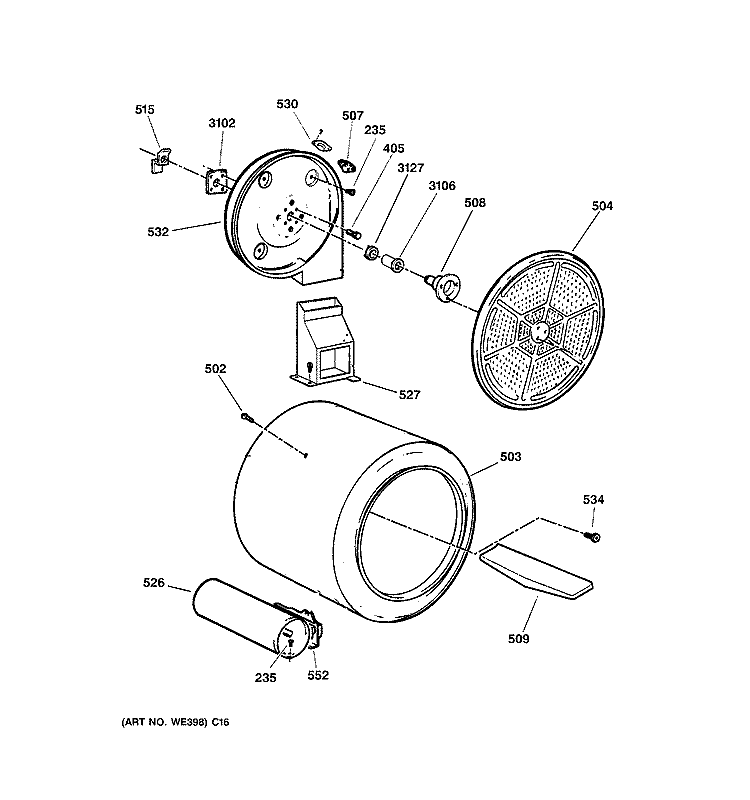 DRUM Diagram and Parts List for DX2300GB1WW  General Electric Dryer