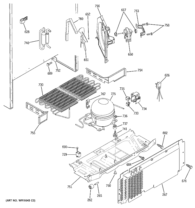 UNIT PARTS Diagram and Parts List for ETS18XBPBRCC  General Electric Refrigerator