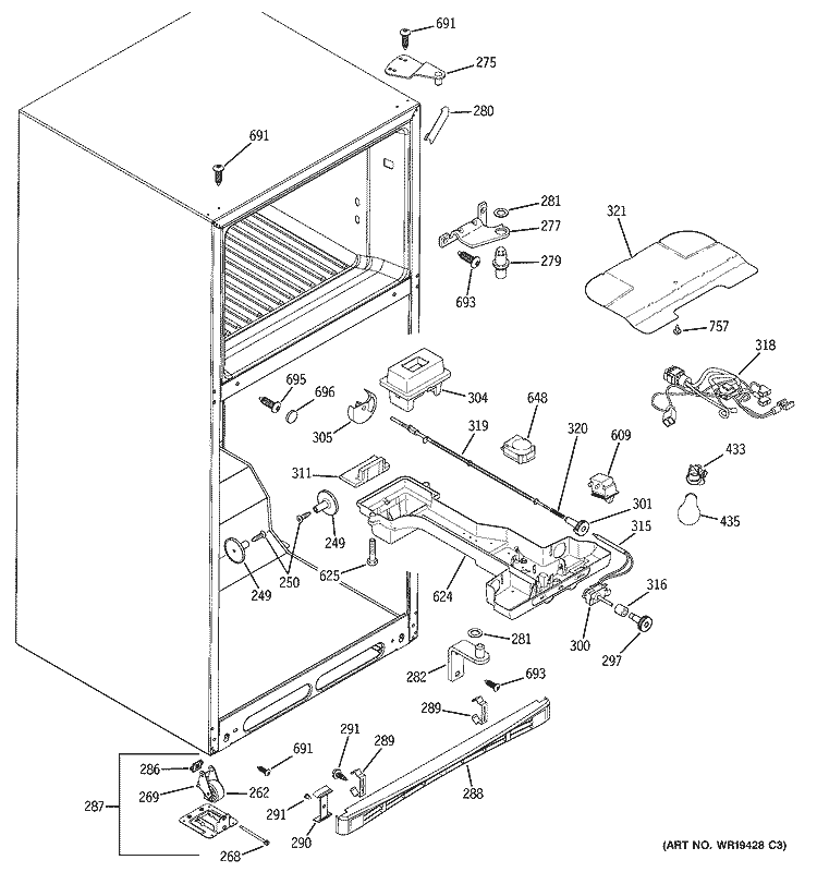 FRESH FOOD SECTION Diagram and Parts List for GTS18KHPCRWW  General Electric Refrigerator