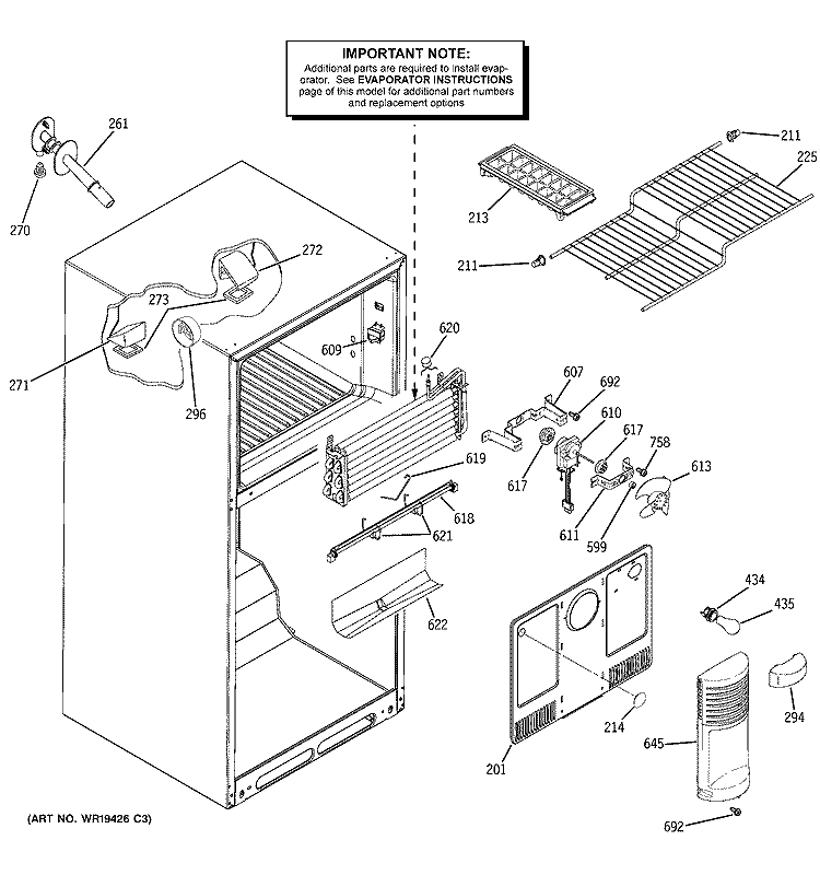 FREEZER SECTION Diagram and Parts List for GTS19QBPBRBB  General Electric Refrigerator