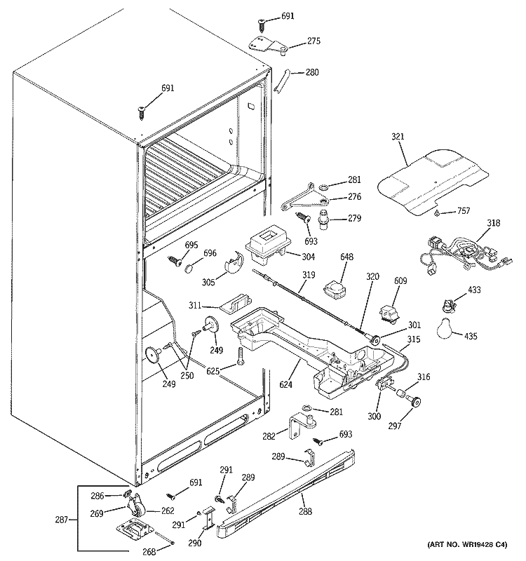 FRESH FOOD SECTION Diagram and Parts List for GTS19QBPBRBB  General Electric Refrigerator