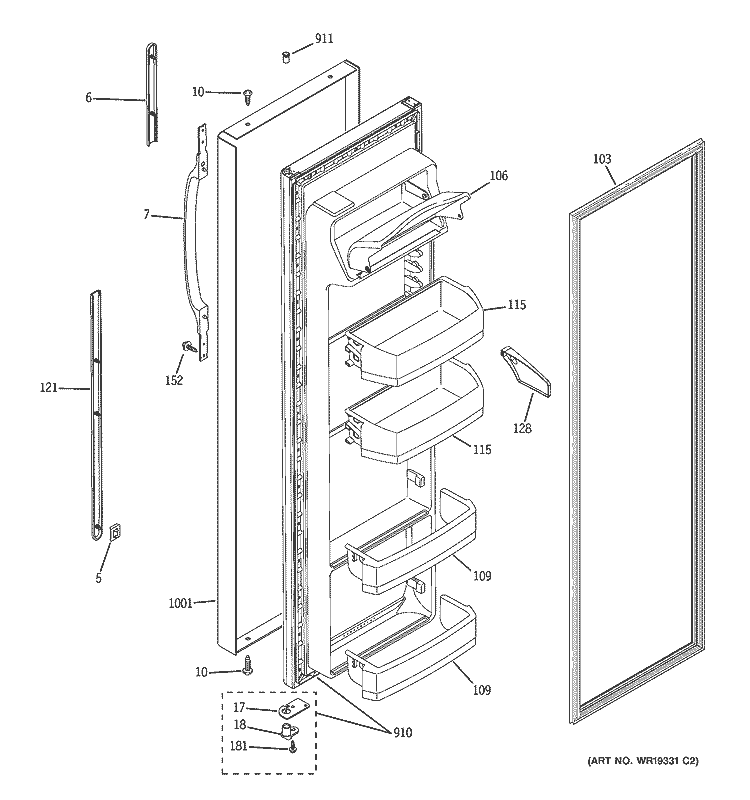 FRESH FOOD DOOR Diagram and Parts List for GSS22SGPDBS  General Electric Refrigerator