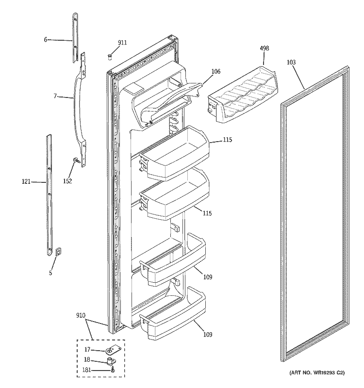 FRESH FOOD DOOR Diagram and Parts List for SSS25KFPAWW  General Electric Refrigerator
