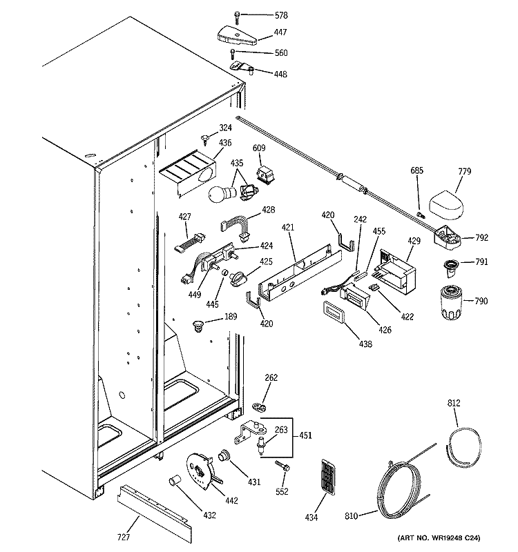 FRESH FOOD SECTION Diagram and Parts List for SSS25KFPAWW  General Electric Refrigerator
