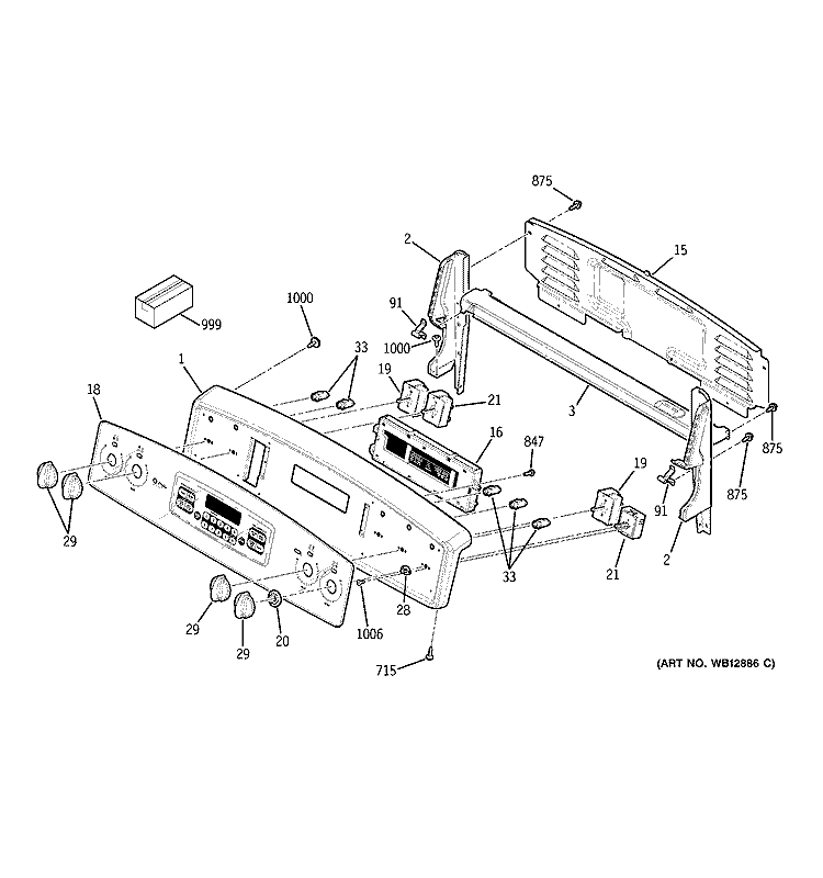 CONTROL PANEL Diagram and Parts List for JBP48CH1CC  General Electric Range