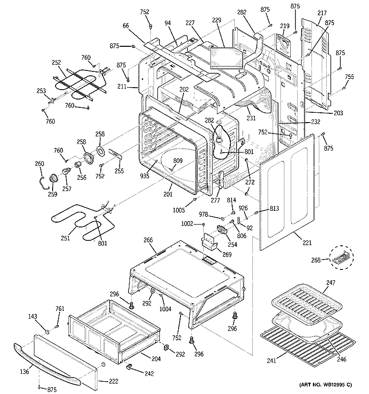 BODY PARTS Diagram and Parts List for JBP69SF3SS  General Electric Range