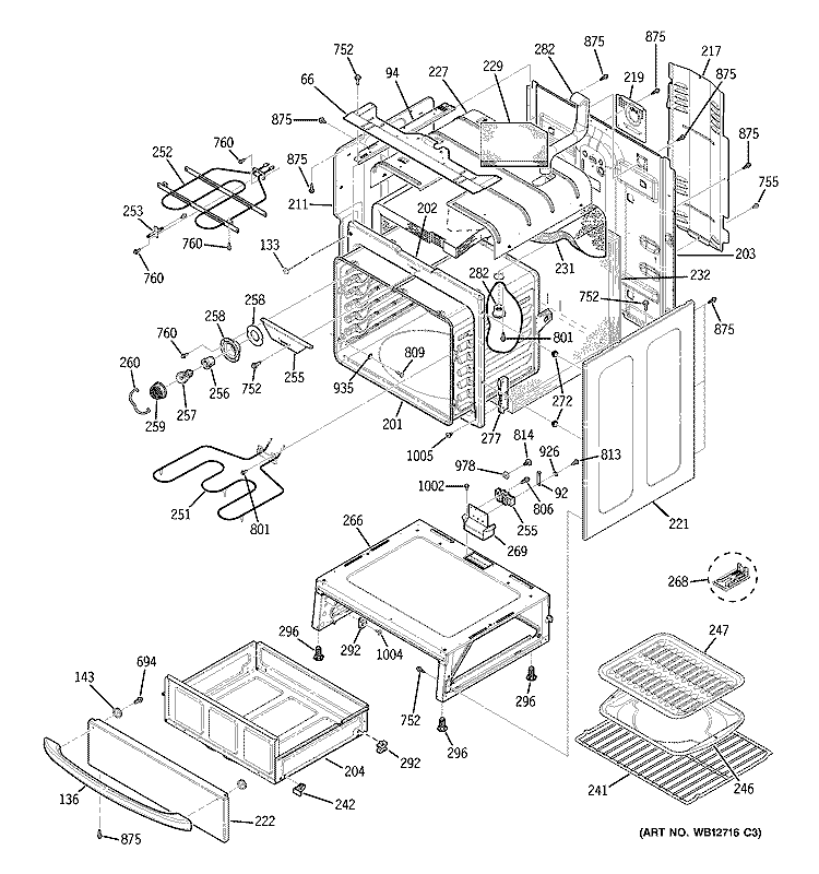 BODY PARTS Diagram and Parts List for JBP69SH1SS  General Electric Range