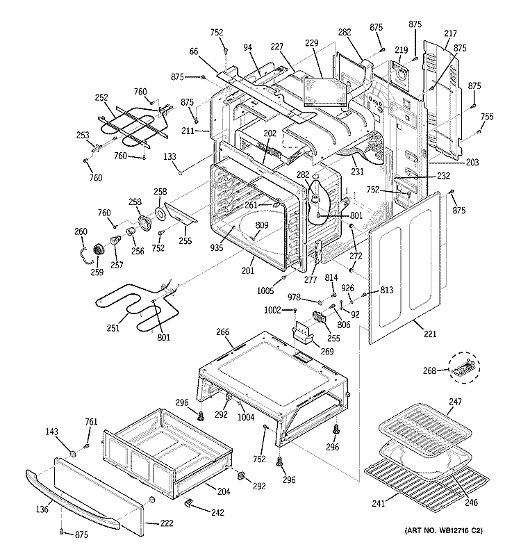 BODY PARTS Diagram and Parts List for JBP82SH1SS  General Electric Range