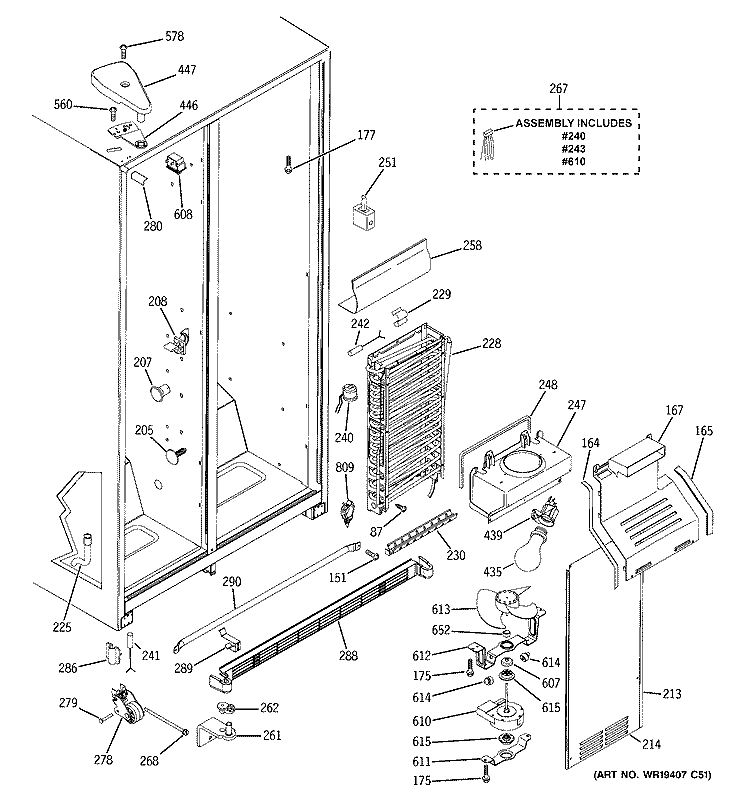 FREEZER SECTION Diagram and Parts List for GSH25KGPCBB  General Electric Refrigerator
