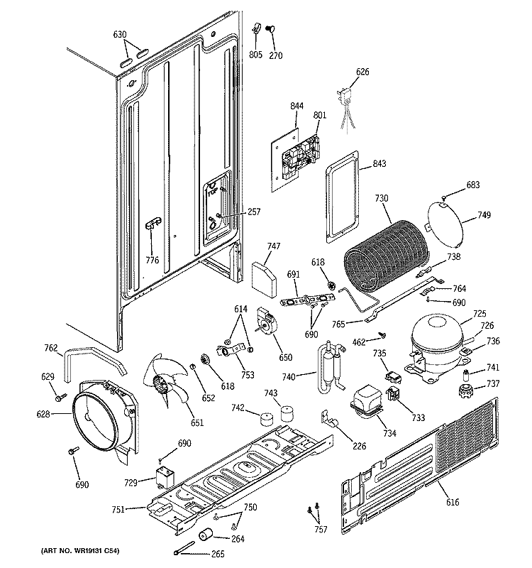 SEALED SYSTEM & MOTHER BOARD Diagram and Parts List for GSG22KBPCFBB  General Electric Refrigerator