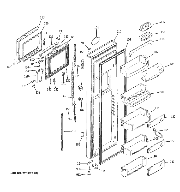 FRESH FOOD DOOR Diagram and Parts List for PSC23NHNABB  General Electric Refrigerator