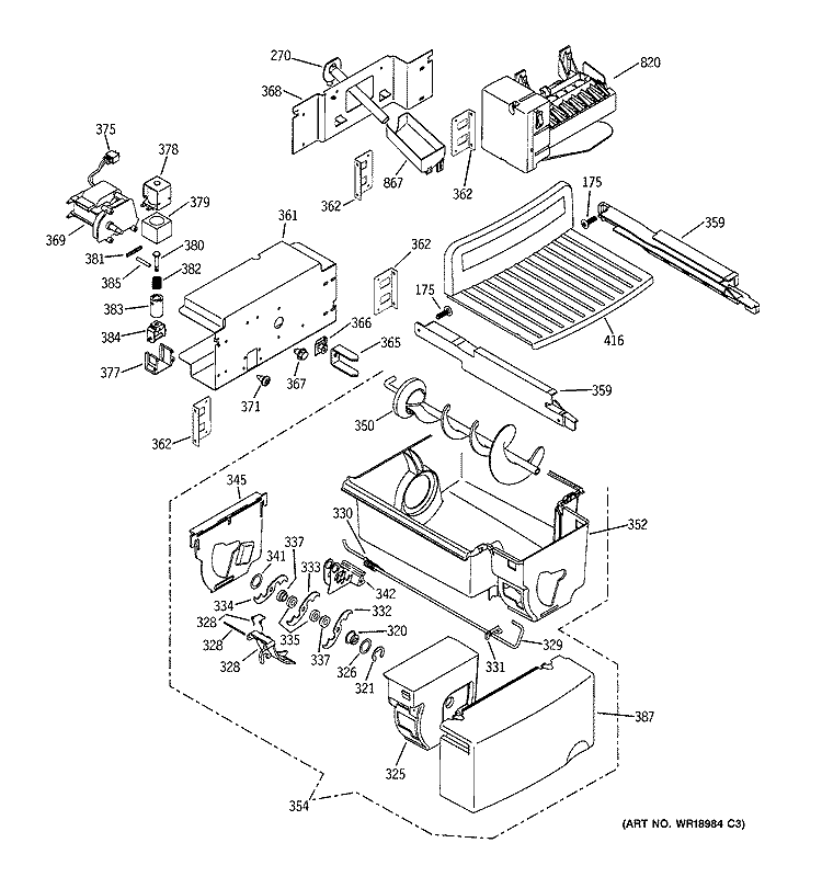 ICE MAKER & DISPENSER Diagram and Parts List for PSC23NHNABB  General Electric Refrigerator