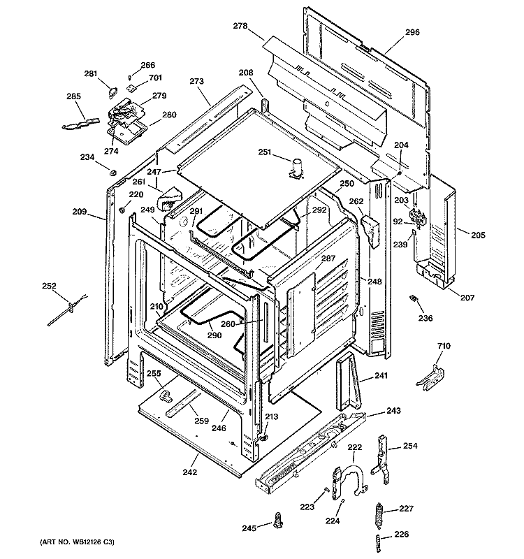 BODY PARTS Diagram and Parts List for JBP21BH1CT  General Electric Range