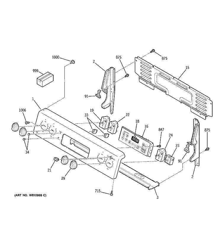 CONTROL PANEL Diagram and Parts List for JB710BH1BB  General Electric Range