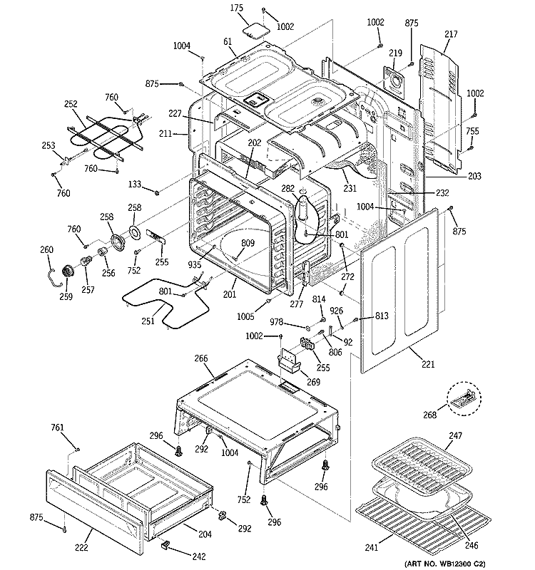 BODY PARTS Diagram and Parts List for JBP24DH1WH  General Electric Range
