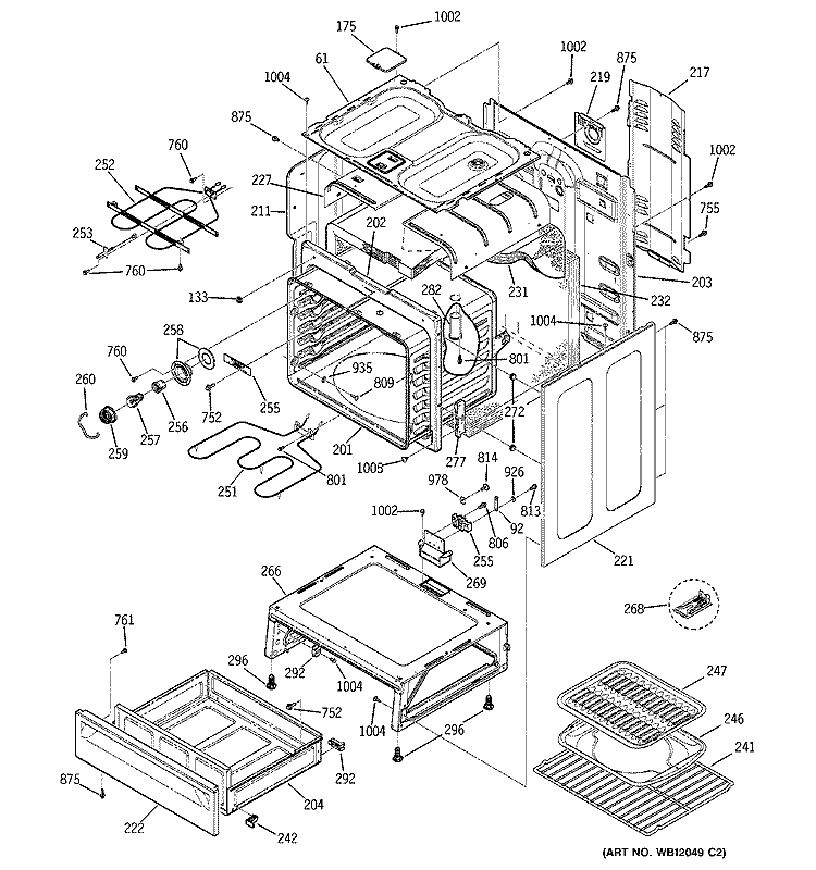 BODY PARTS Diagram and Parts List for JBP35BH1WH  General Electric Range