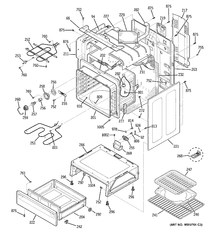 BODY PARTS Diagram and Parts List for JBP66BH1CT  General Electric Range