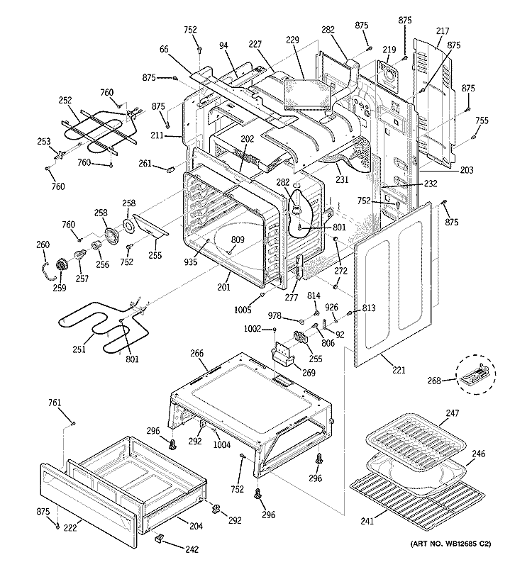 BODY PARTS Diagram and Parts List for JBP82KH1CC  General Electric Range