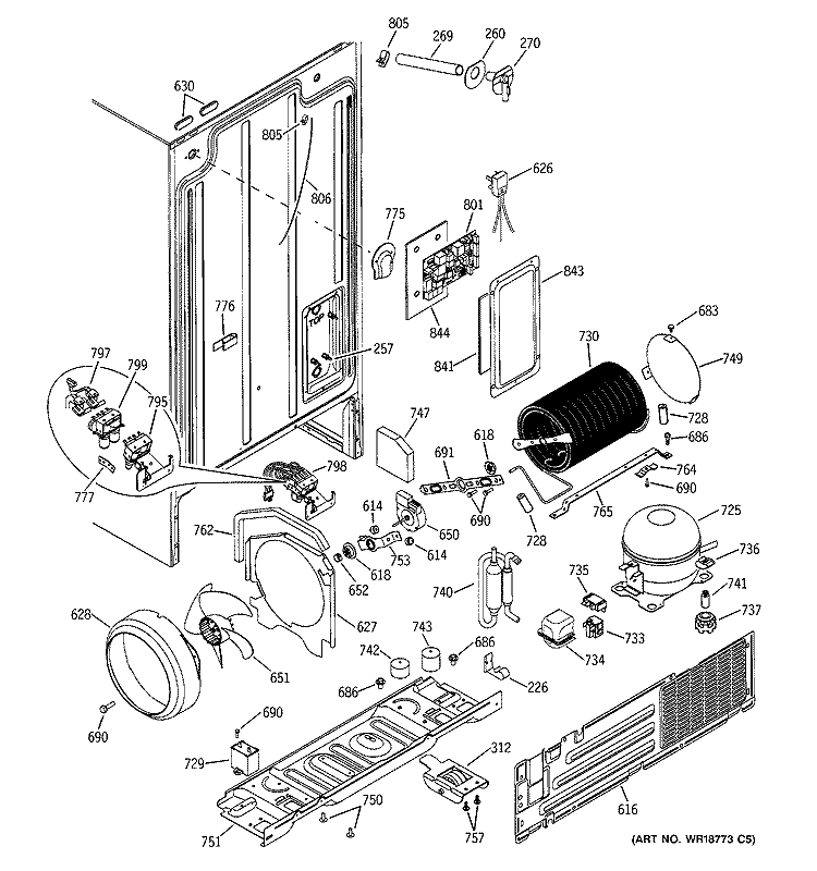 SEALED SYSTEM & MOTHER BOARD Diagram and Parts List for HSS25IFMAWW  Hotpoint Refrigerator