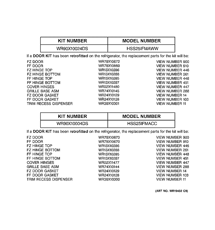 REPLACEMENT PARTS LIST Diagram and Parts List for HSS25IFMAWW  Hotpoint Refrigerator