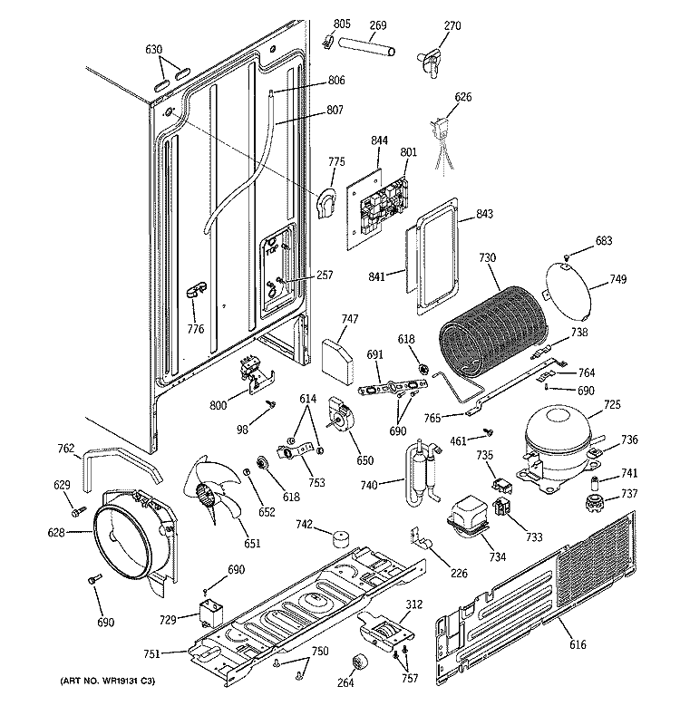 SEALED SYSTEM & MOTHER BOARD Diagram and Parts List for HSS25IFMDWW  Hotpoint Refrigerator