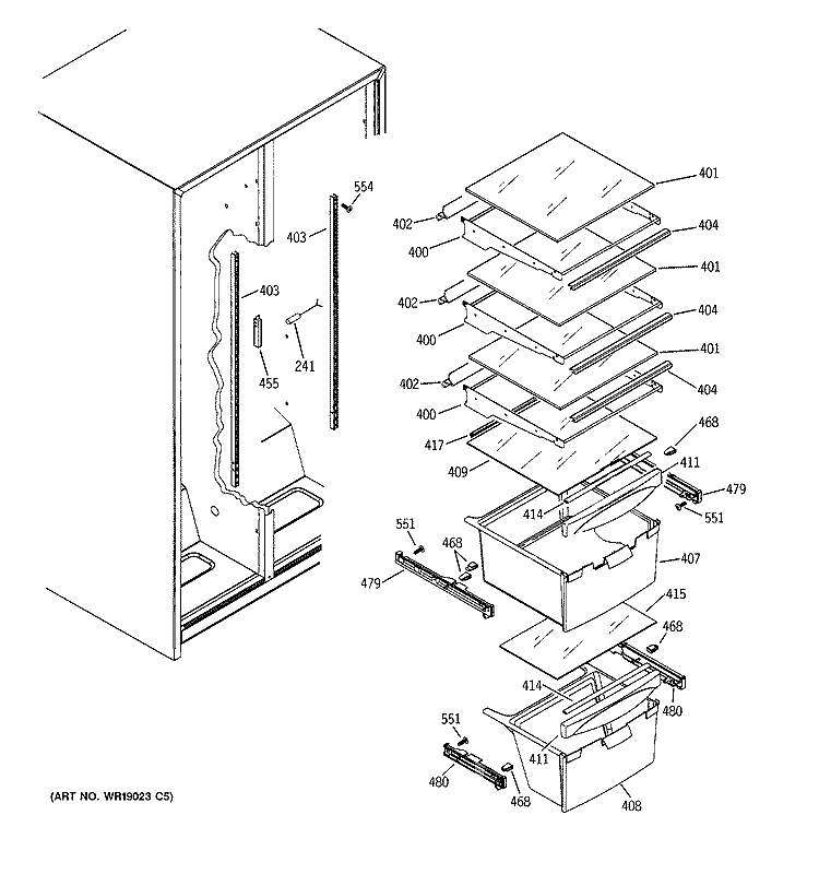 FRESH FOOD SHELVES Diagram and Parts List for HST25IFMCWW  Hotpoint Refrigerator